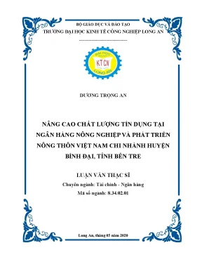 Luận văn nâng cao chất lượng tín dụng tại ngân hàng nông nghiệp và phát triển nông thôn việt nam chi nhánh huyện bình đại tỉnh bến tre