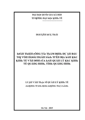Hoàn thiện công tác thẩm định dự án đầu tư vốn ngoài ngân sách trên địa bàn khu kinh tế vân đồn của ban quản lý khu kinh tế quảng ninh tỉnh quảng ninh