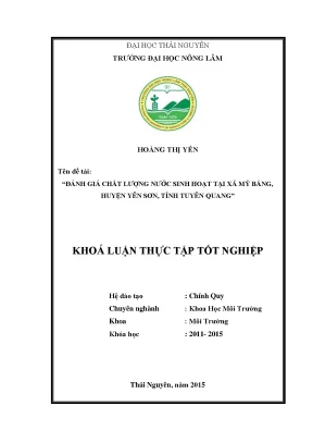 Luận văn đánh giá chất lượng nước sinh hoạt tại xã mỹ bằng huyện yên sơn tỉnh tuyên quang