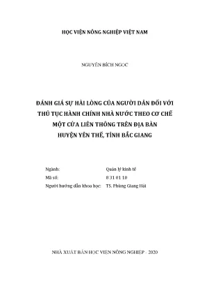 Đánh giá sự hài lòng của người dân đối với thủ tục hành chính nhà nước theo cơ chế một cửa liên thông trên địa bàn huyên yên thế tỉnh bắc giang