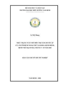 Luận văn thực trạng tuân thủ điều trị tăng huyết áp của người bệnh ngoại trú tại khoa khám bệnh bệnh viện bạch mai tháng 9 10 năm 2020
