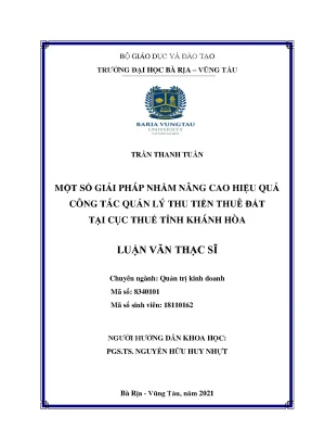 Luận văn một số giải pháp nhằm nâng cao hiệu quả công tác quản lý thu tiền thuê đất tại cục thuế tỉnh khánh hoà