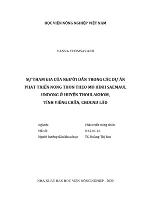 Sự tham gia của người dân trong các dự án phát triển nông thôn theo mô hình saemoul undong ở huyện thoulakhom tỉnh viêng chăn chdcnd lào