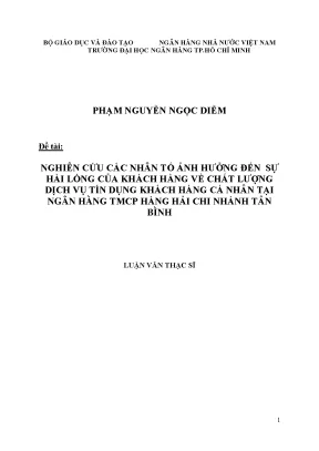 Luận văn nghiên cứu các nhân tố ảnh hưởng đến sự hài lòng của khách hàng về chất lượng dịch vụ tín dụng khách hàng cá nhân tại ngân hàng tmcp hàng hải chi nhánh tân bình