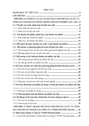 Thực trạng và một số giải pháp góp phần hoàn thiện kế toán chi phí sản xuất và tính giá thành sản phẩm tại công ty tnhh phương hạnh