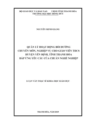 Quản lý hoạt động bồi dưỡng chuyên môn nghiệp vụ cho giáo viên thcs huyện yên định tỉnh thanh hóa đáp ứng yêu cầu của chuẩn nghề nghiệp