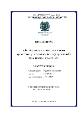 Luận văn các yếu tố ảnh hưởng đến ý định quay trở lại của du khách nội địa khi đến nha trang khánh hoà
