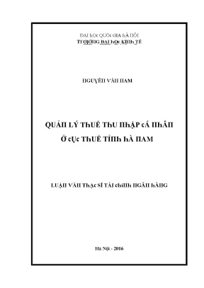 Luận văn quản lý thuế thu nhập cá nhân ở cục thuế tỉnh hà nam