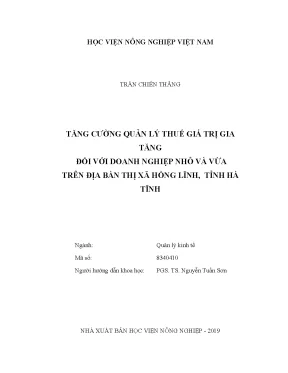 Luận văn tăng cường quản lý thuế giá trị gia tăng đối với doanh nghiệp nhỏ và vừa trên địa bàn thị xã hồng lĩnh tỉnh hà tĩnh