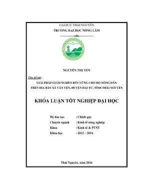 Luận văn giải pháp giảm nghèo bền vững cho hộ nông dân trên địa bàn xã văn yên huyện đại từ tỉnh thái nguyên