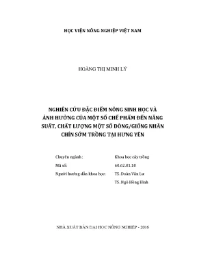 Luận văn nghiên cứu đặc điểm nông sinh học và ảnh hưởng của một số chế phẩm đến năng suất chất lượng một số dònggiống nhãn chín sớm trồng tại hưng yên