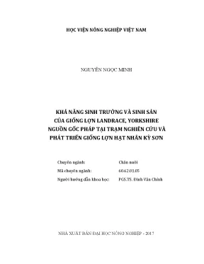 Luận văn khả năng sinh trưởng và sinh sản của giống lợn landrace yorkshire nguồn gốc pháp tại trạm nghiên cứu và phát triển giống lợn hạt nhân kỳ sơn