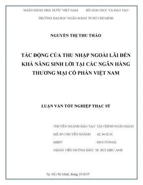Luận văn tác động của thu nhập ngoài lãi đến khả năng sinh lời tại các ngân hàng thương mại cổ phần việt nam
