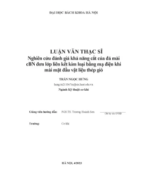 Nghiên cứu đánh giá khả năng cắt của đá mài cbn đơn lớp liên kết kim loại bằng mạ điện khi mài mặt đầu vật liệu thép gió