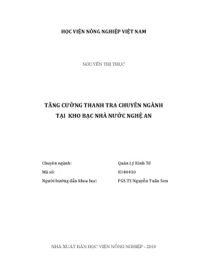 Luận văn tăng cường thanh tra chuyên ngành tại kho bạch nhà nước nghệ an