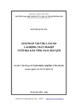 Luận văn giải pháp tạo việc làm cho lao động thất nghiệp trên địa bàn tỉnh thái nguyên