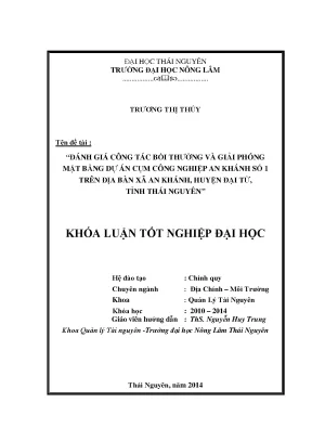 Luận văn đánh giá công tác bồi thường và giải phóng mặt bằng dự án cụm công nghiệp an khánh số 1 trên địa bàn xã an khánh huyện đại từ tỉnh thái nguyên