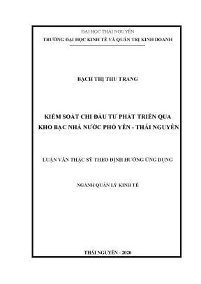 Luận văn quản lý kinh tế kiểm soát chi đầu tư phát triển qua kho bạc nhà nước phổ yên thái nguyên
