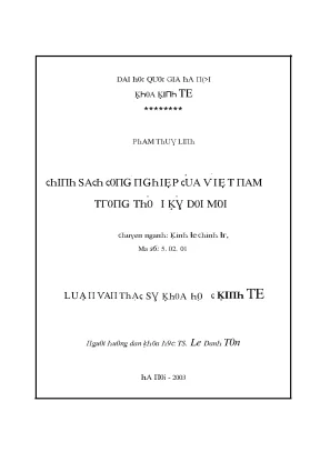 Luận văn chính sách công nghiệp của việt nam trong thời kỳ đổi mới