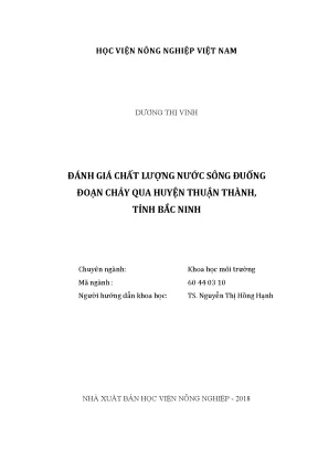 Luận văn đánh giá chất lượng nước sông đuống đoạn chảy qua huyện thuận thành tỉnh bắc ninh