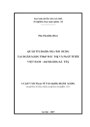 Luận văn quản trị danh mục tín dụng tại ngân hàng tmcp đầu tư và phát triển việt nam chi nhánh hà tây