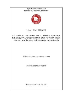 Luận văn các nhân tố ảnh hưởng đến sự hài lòng của thực tập sinh kỹ năng việt nam với dịch vụ tuyển chọn đào tạo nguồn nhân lực