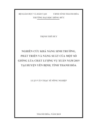 Nghiên cứu khả năng sinh trưởng phát triển và năng suất của một số giống lúa chất lượng vụ xuân năm 2019 tại huyện yên định tỉnh thanh hóa