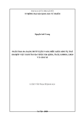 Luận văn thạc sĩ phân tích đa dạng di truyền vùng siêu biến adn ty thể người việt nam thuộc 5 dân tộc kinh thái hmong lolo và giarai vnu lvts08w