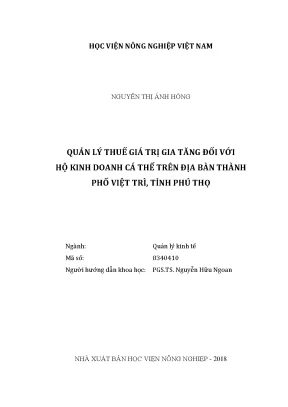 Luận văn quản lý thuế giá trị gia tăng đối với hộ kinh doanh cá thể trên địa bàn thành phố việt trì tỉnh phú thọ