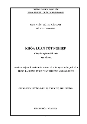 Hoàn thiện kế toán bán hàng và xác định kết quả bán hàng tại công ty cổ phần thương mại sao khuê