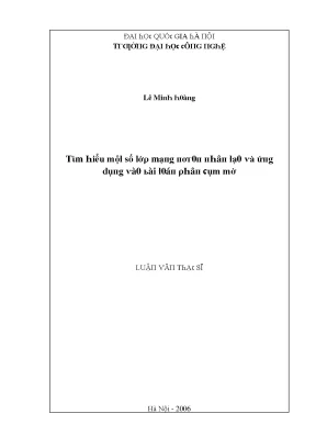 Luận văn tìm hiểu một số lớp mạng nơron nhân tạo và ứng dụng vào bài toán phân cụm mờ