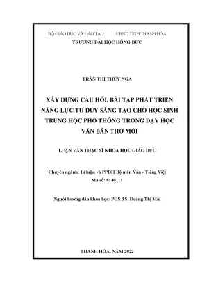 Xây dựng câu hỏi bài tập phát triển năng lực tư duy sáng tạo cho học sinh trung học phổ thông trong dạy học văn bản thơ mới
