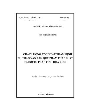 Luận văn chất lượng hoạt động thẩm định dự thảo văn bản quy phạm pháp luật tại sở tư pháp tỉnh hòa bình