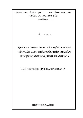 Quản lý vốn đầu tư xây dựng cơ bản từ ngân sách nhà nước trên địa bàn huyện hoằng hóa tỉnh thanh hóa