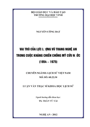 Luận văn vai trò của lực lượng vũ trang nghệ an trong cuộc kháng chiến chống mỹ cứu nước