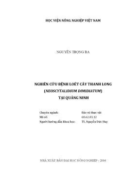 Luận văn nghiên cứu bệnh loét cây thanh long neoscytalidium dimidiatum tại quảng ninh