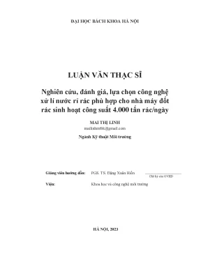 Nghiên cứu đánh giá lựa chọn công nghệ xử lí nước rỉ rác phù hợp cho nhà máy đốt rác sinh hoạt công suất 4 000 tấn rácngày