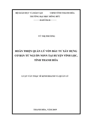 Hoàn thiện quản lý vốn đầu tƣ xây dựng cơ bản từ nguồn nsnn tại huyện vĩnh lộc tỉnh thanh hóa