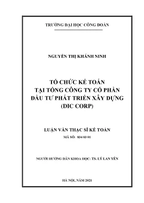 Luận văn tổ chức kế toán tại tổng công ty cổ phần đầu tư phát triển xây dựng dic corp