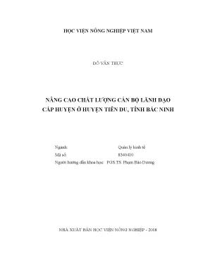 Luận văn nâng cao chất lượng cán bộ lãnh đạo cấp huyện ở huyện tiên du tỉnh bắc ninh