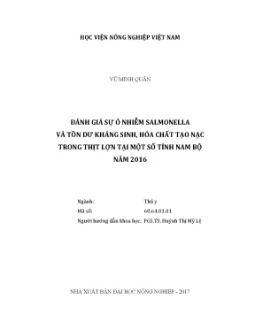 Luận văn đánh giá sự ô nhiễm salmonella và tồn dư kháng sinh hóa chất tạo nạc trong thịt lợn tại một số tỉnh nam bộ năm 2016