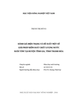 Luận văn đánh giá hiện trạng và đề xuất một số giải pháp kiểm soát chất lượng nước nuôi tôm tại huyện tĩnh gia tỉnh thanh hóa