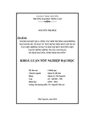 Luận văn đánh giá kết quả công tác bồi thường giải phóng mặt bằng dự án nâng cấp cải tạo tuyến đường thị trấn đông khê cửa khẩu đức long huyện thạch an