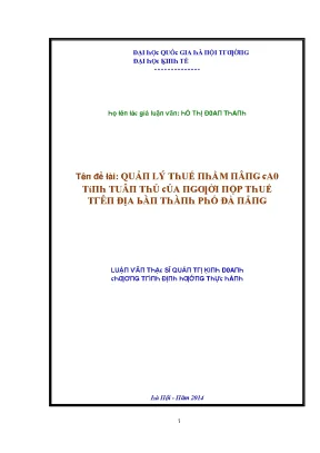 Luận văn quản lý thuế nhằm nâng cao tính tuân thủ của người nộp thuế trên địa bàn thành phố đà nẵng