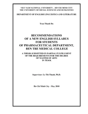 Recommendations of the new english syllabus for pharmaceutical students at ben tre medical college m a 60 14 10