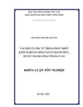 Vai trò của phụ nữ trong phát triển kinh tế hộ gia đình tại xã thanh thủy huyện thanh liêm tỉnh hà nam