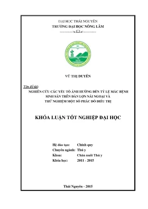Luận văn nghiên cứu các yếu tố ảnh hưởng đến tỷ lệ mắc bệnh sinh sản trên đàn lợn nái ngoại và thử nghiệm một số phác đồ điều trị