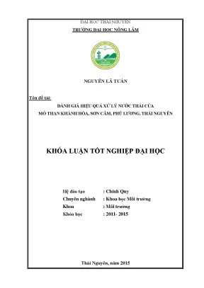 Luận văn đánh giá hiệu quả xử lý nước thải của mỏ than khánh hòa xã sơn cẩm huyện phú lương tỉnh thái nguyên