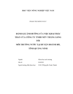 Luận văn đánh giá ảnh hưởng của việc khai thác than của công ty tnhh mtv thăng long tới môi trường nước tại huyện hoành bồ tỉnh quảng ninh