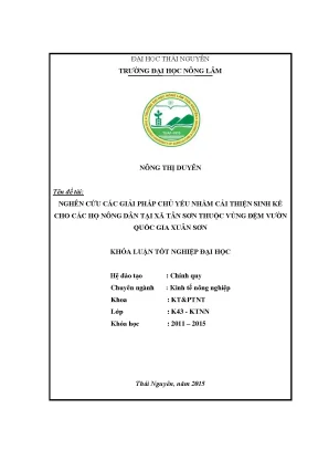 Luận văn nghiên cứu các giải pháp chủ yếu nhằm cải thiện sinh kế cho các hộ nông dân tại xã tân sơn thuộc vùng đệm của vườn quốc gia xuân sơn